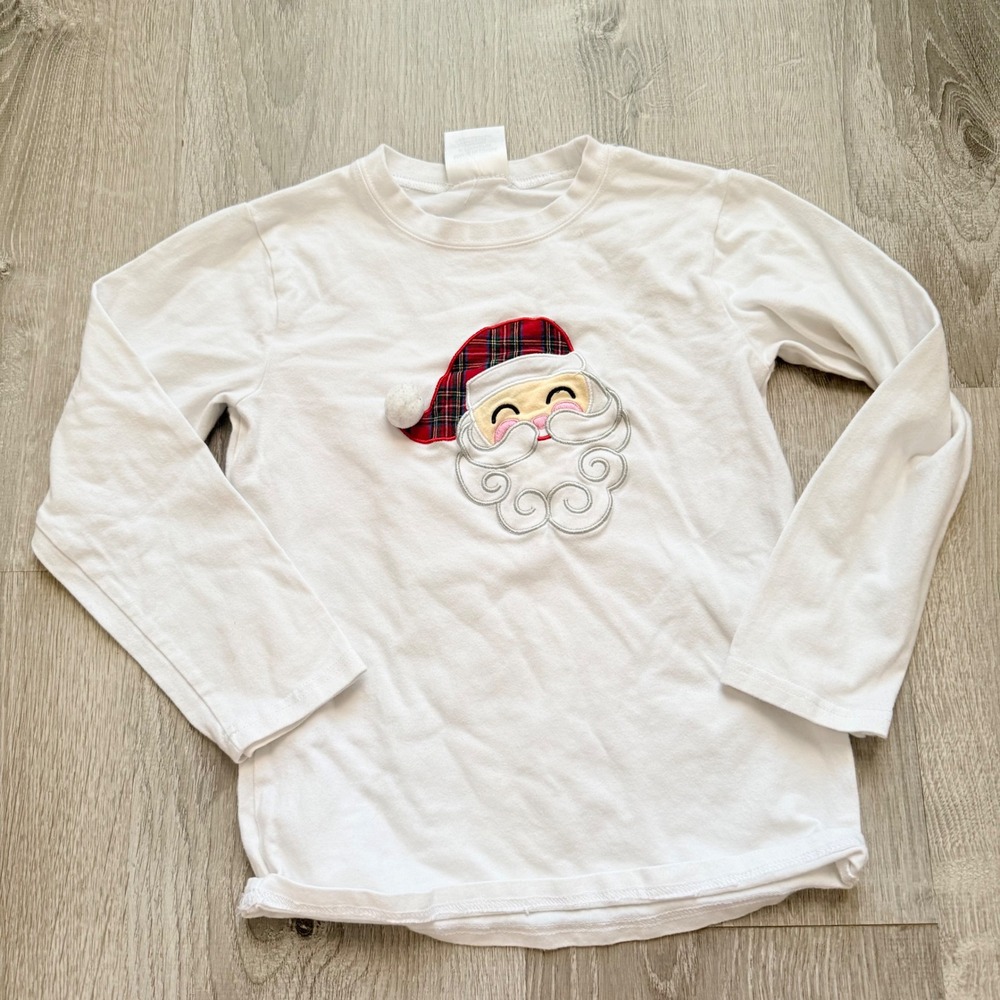 Classic Whimsy Kids White Santa Claus Smocked Long Sleeve Shirt Size 7 Holiday